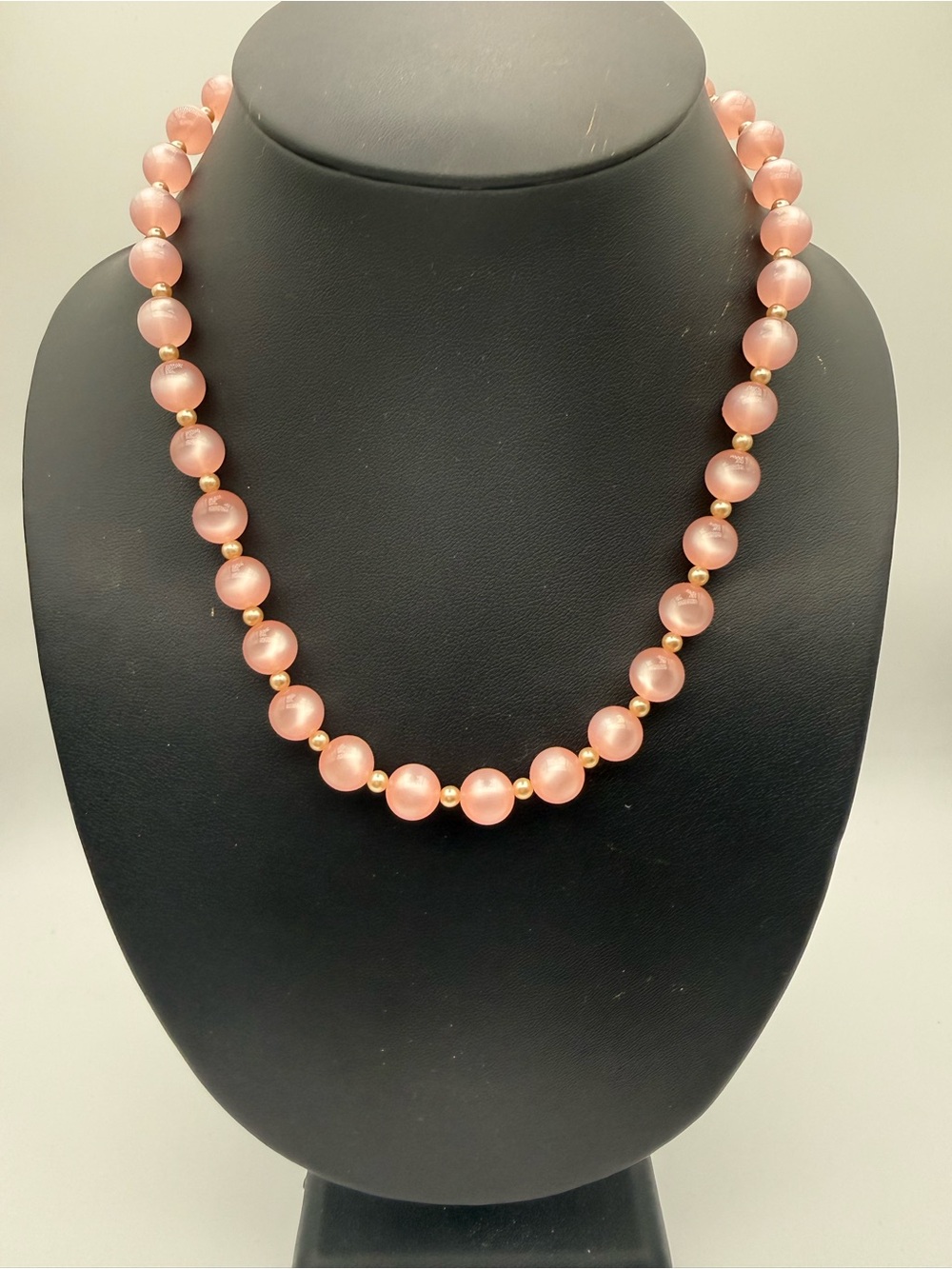 Vintage Pink Moonglow Lucite Bead Necklace, 1950s 1960s Pastel Pink Necklace,